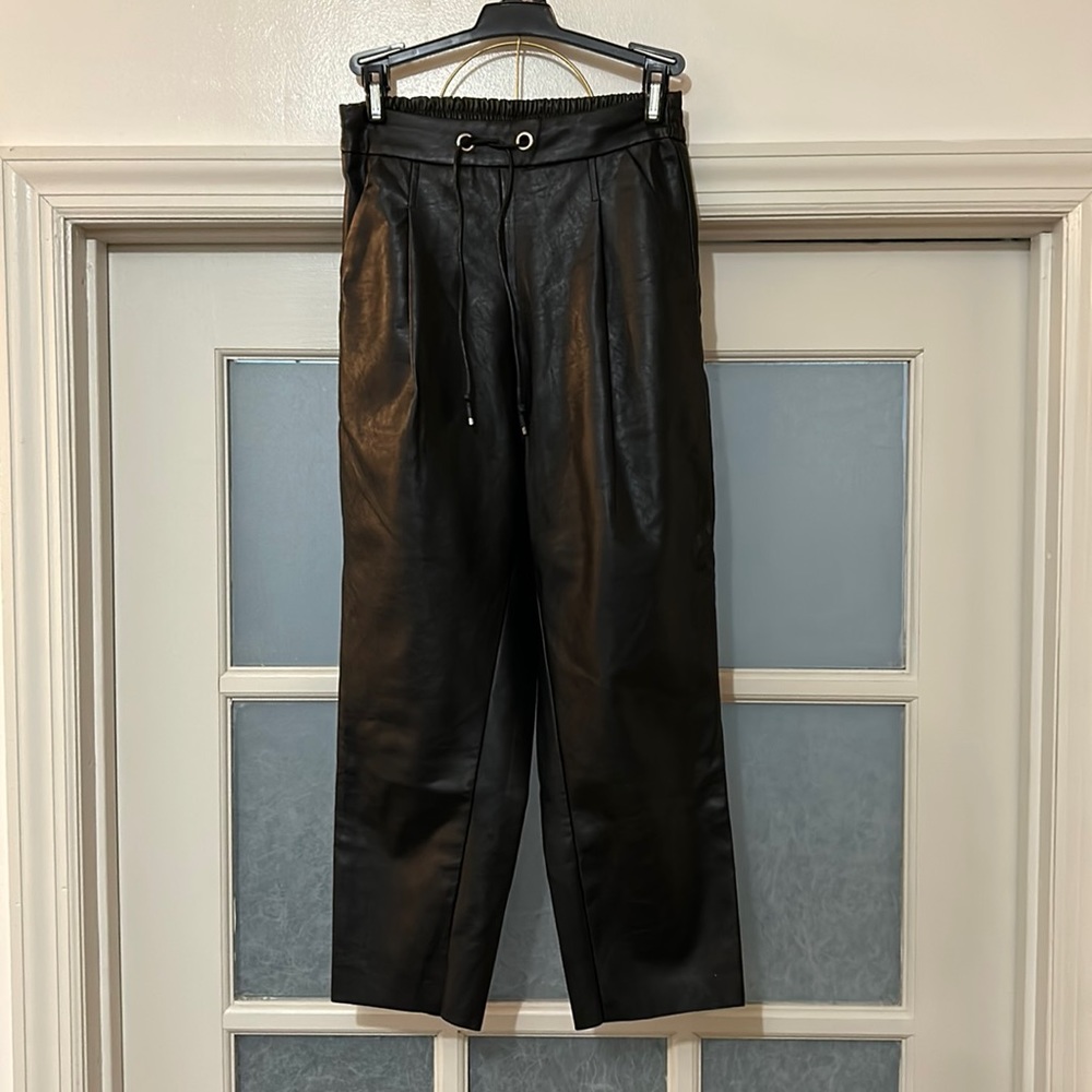 Black vegan leather joggers